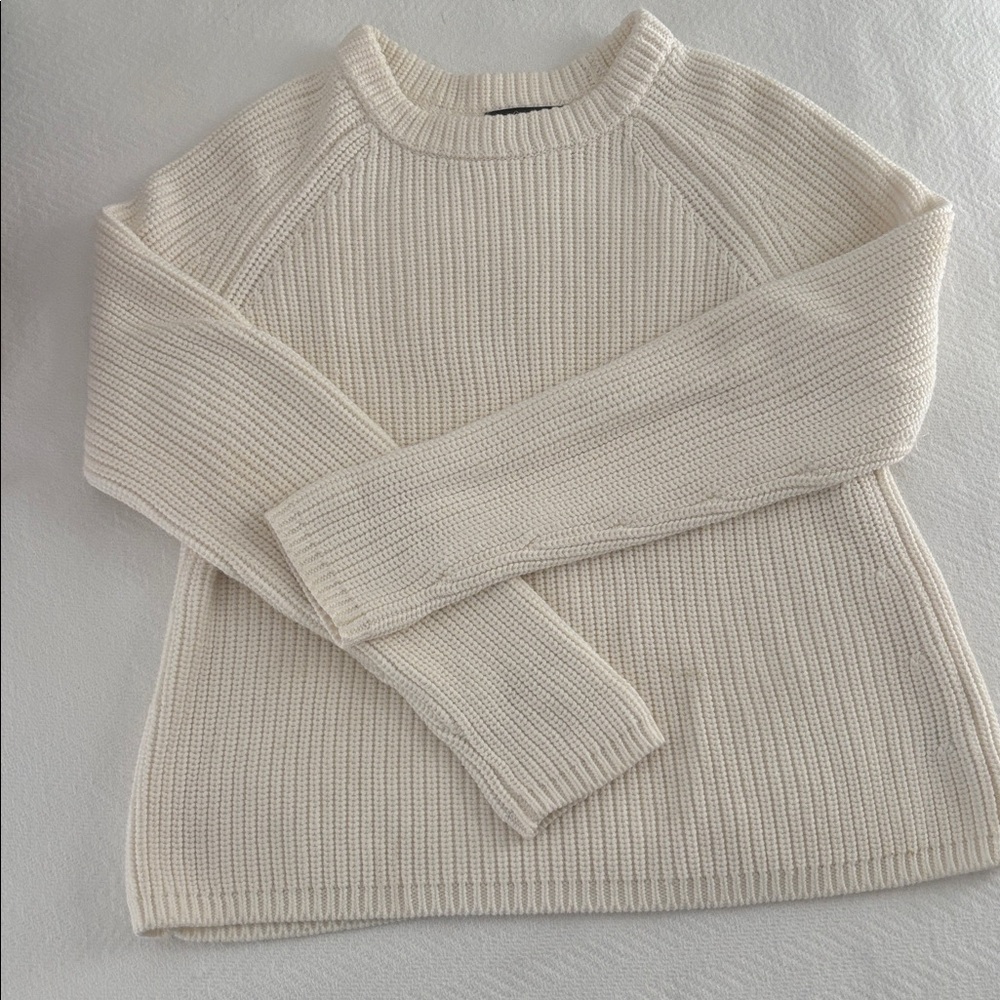 Quince Ivory Fisherman Crew Neck Sweater 100% Organic Cotton Chunky Knit M NWOT
